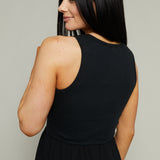 Claire Mixed Media Midi Dress - Black