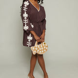 Kendall Embroidered Palm Cover Up Dress