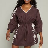 Kendall Embroidered Palm Cover Up Dress