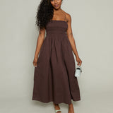 Solana Poplin Smocked Midi Dress - Chocolate Cherry