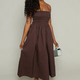 Solana Poplin Smocked Midi Dress - Chocolate Cherry