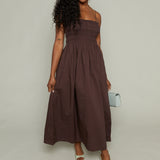 Solana Poplin Smocked Midi Dress - Chocolate Cherry