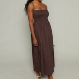 Solana Poplin Smocked Midi Dress - Chocolate Cherry