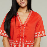 Hillary Tie Front Embroidered Crop Top