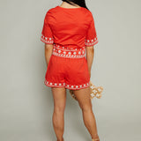 Hillary Tie Front Embroidered Crop Top