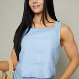 Antonia Cropped Linen Top - Bermuda