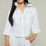 Jensen Airy Gauze Striped Button Up - Sea Salt
