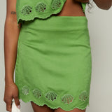 Kaybree Embroidered Linen Mini Skirt