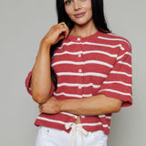 Elodie Short Sleeve Ribbed Knit Cardigan - Poppy