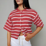 Elodie Short Sleeve Ribbed Knit Cardigan - Poppy