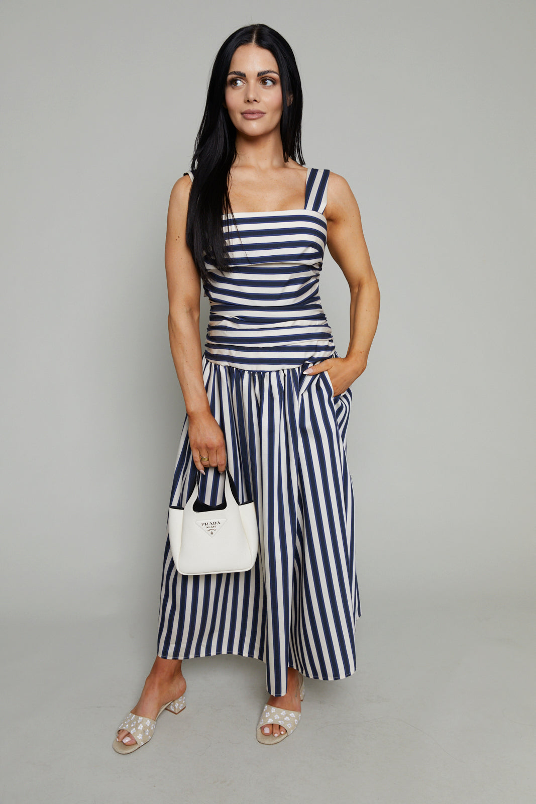 Dania Striped Gathered Midi Dress