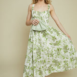 Jackie Sleeveless Corset Floral Midi Dress - Green