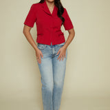 Evelyn Bow Embellished Blazer - Red