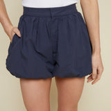 Roo Cotton Poplin Bubble Shorts - Navy