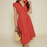 Garcia Poplin Pleated Midi Shirt Dress - Chilli Red