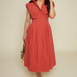Garcia Poplin Pleated Midi Shirt Dress - Chilli Red