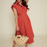 Garcia Poplin Pleated Midi Shirt Dress - Chilli Red