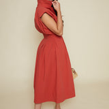 Garcia Poplin Pleated Midi Shirt Dress - Chilli Red