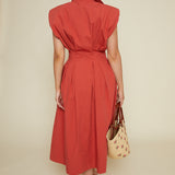 Garcia Poplin Pleated Midi Shirt Dress - Chilli Red