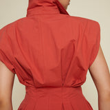 Garcia Poplin Pleated Midi Shirt Dress - Chilli Red