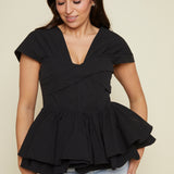 Delfina Poplin Bustier Twist Peplum Top