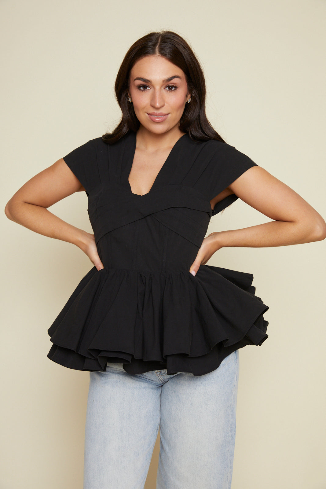 Delfina Poplin Bustier Twist Peplum Top – No. 14