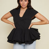 Delfina Poplin Bustier Twist Peplum Top