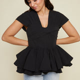 Delfina Poplin Bustier Twist Peplum Top
