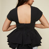 Delfina Poplin Bustier Twist Peplum Top