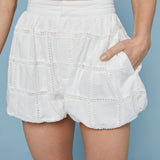 Roo Cotton Crochet Bubble Shorts - White