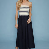 Grace Strapless Navy Mixed Media Dress