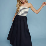 Grace Strapless Navy Mixed Media Dress