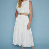 Jayne Eyelet Tiered Midi Skirt