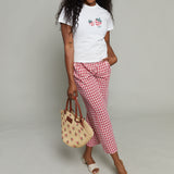 Felicity Gingham Elastic Pants - Red/White