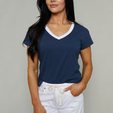 Sandy Contrast V-Neck Tee - Twilight Blue