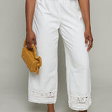 Mia Embroidered Wide Leg Pant - White