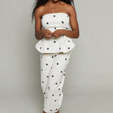 Janelle Strapless Denim Polkadot Pant Set