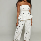 Janelle Strapless Denim Polkadot Pant Set