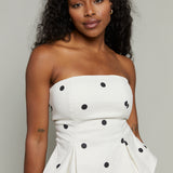 Janelle Strapless Denim Polkadot Pant Set
