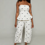 Janelle Strapless Denim Polkadot Pant Set