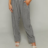 Felicity Gingham Elastic Pants - Black/White