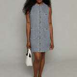 Hunter Striped Button Front Denim Dress - Railroad Stripe Denim