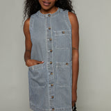 Hunter Striped Button Front Denim Dress - Railroad Stripe Denim