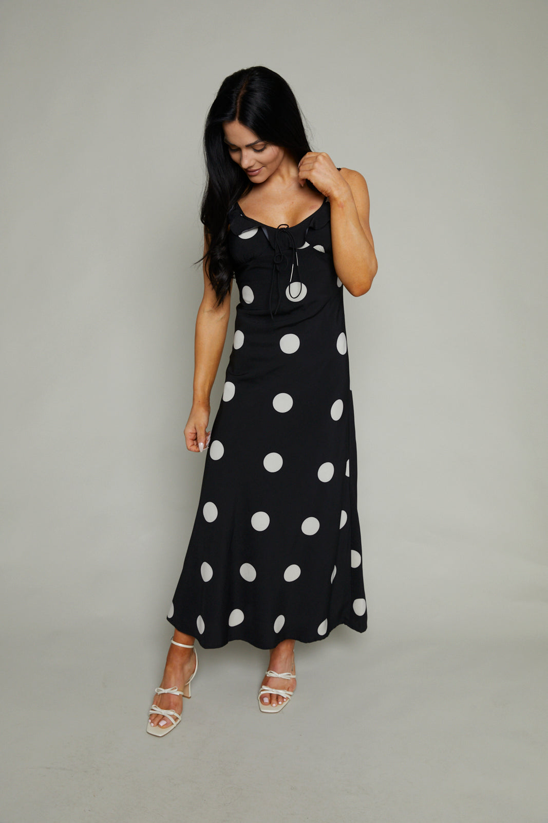 Roslyn Polka Dot Satin Midi Slip Dress