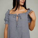Haley Gingham Puff-Sleeve Romper