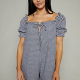 Haley Gingham Puff-Sleeve Romper