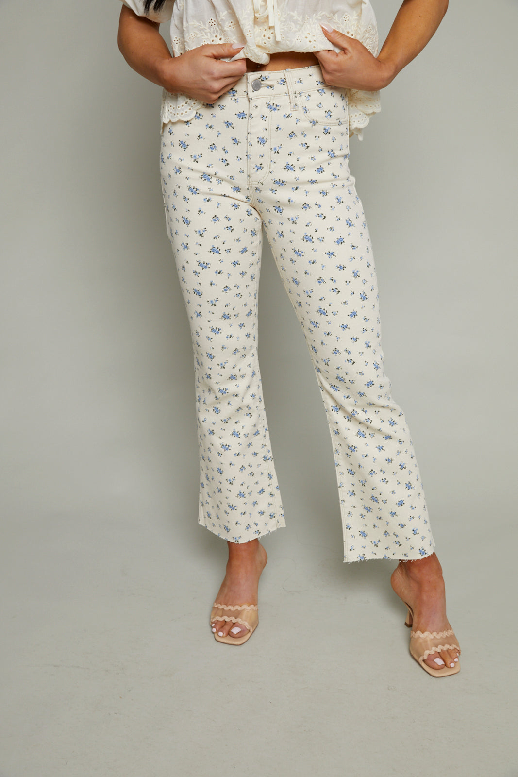 Iya Cropped Floral Flare Jeans