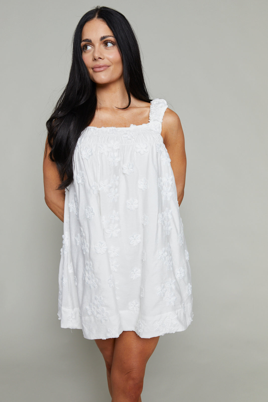 Marci Embroidered Mini Babydoll Dress