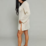 Rivi Crochet Seashell Long Sleeve Cover Up Dress