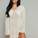 Rivi Crochet Seashell Long Sleeve Cover Up Dress